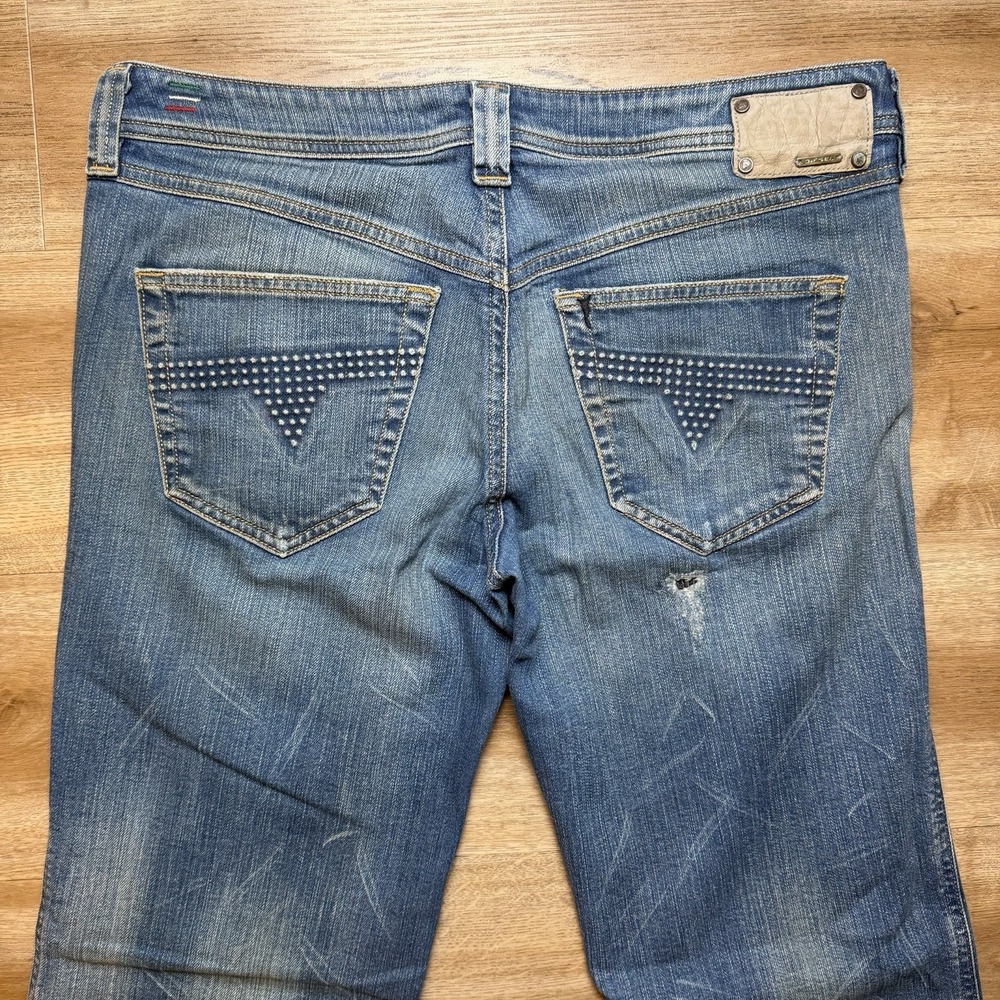 Diesel Vixta Jeans Women 32x32 Blue Flared Stretch Denim Dirty Wash Italy Y2K - Picture 4 of 16